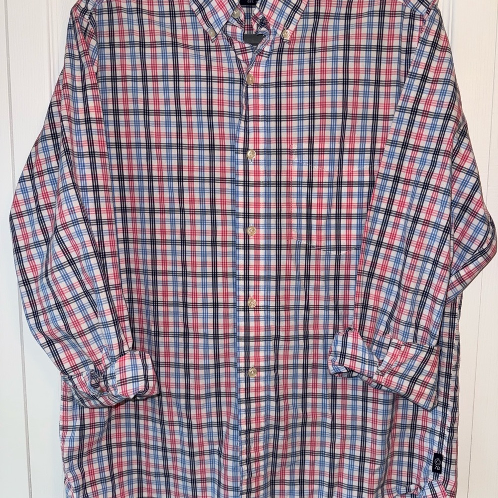 Men's Chaps Plaid Long Sleeve Button-Up Shirt Red and Blue